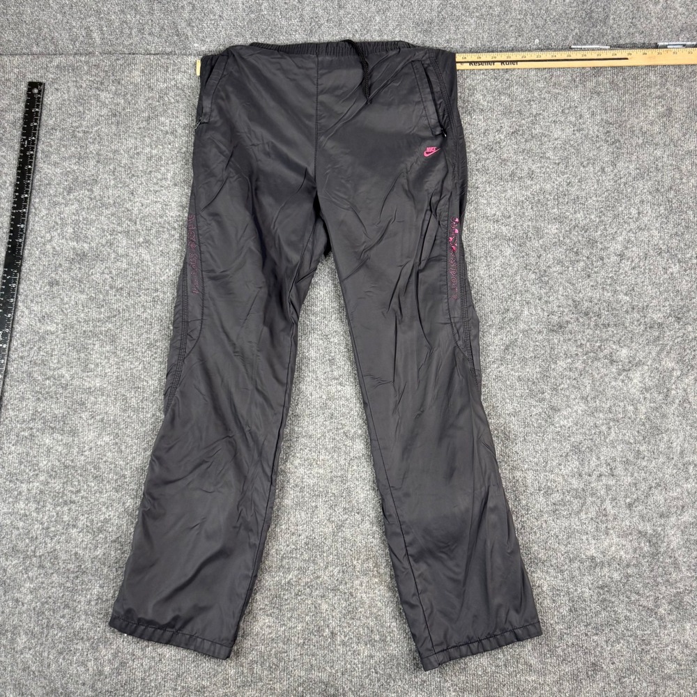 Nike Track Pants Mens Size M Black Pink Embroidered Logo Athletic Zip Pockets